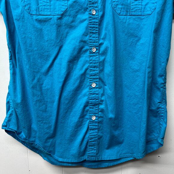 Paper Denim & Cloth Button Down Short Sleeve Women's Blue Shirt Size Medium Slim - Picture 4 of 13
